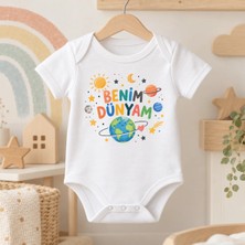 Igıgı Collection Benim Dünyam Baskılı %100 Pamuk Beyaz Unisex Bebek Zıbın
