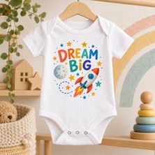 Igıgı Collection Dream Big Ingilizce Baskılı %100 Pamuk Beyaz Unisex Bebek Zıbın