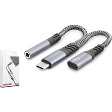 Hadron GJ018 Type-C 3.5 mm Araç Şarj Ses Ayırıcı Kablo Siyah