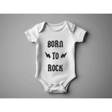 Igigi Collection Igıgı Sleepnot Rock Müzik Temalı Baskılı Tasarım 1 %100 Pamuk Kısa Kollu Beyaz Unisex Bebek Zıbın