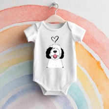 Igigi Collection Igıgı Sevimli Köpek ve Kalp Baskılı %100 Pamuk Kısa Kollu Beyaz Unisex Bebek Zıbın