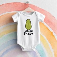 Igigi Collection Igıgı Little Pickle Sevimli Turşu Baskılı %100 Pamuk Kısa Kollu Beyaz Unisex Bebek Zıbın