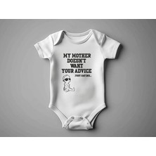 Igigi Collection Igıgı Annem Tavsiye Istemiyor Yazı Baskılı %100 Pamuk Kısa Kollu Beyaz Unisex Bebek Zıbın