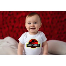 Igigi Collection Igıgı Babysaurus Rex Dinozor Baskılı %100 Pamuk Kısa Kollu Beyaz Unisex Bebek Zıbın