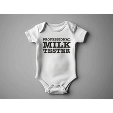 Igigi Collection Igıgı Professional Milk Tester Yazı Baskılı %100 Pamuk Kısa Kollu Beyaz Unisex Bebek Zıbın