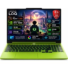 Lenovo LOQ 15AHP11 AMD Ryzen 7 250 16GB 512GB SSD RTX5050 8GB (115W) 15.3" WUXGA (1920X1200) IPS 165Hz Freedos Taşınabilir Bilgisayar 83TN00A3TR