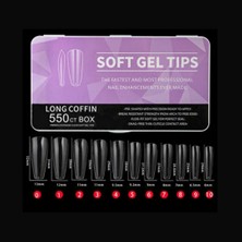 Qnail Professional Q Nail Soft Gel Tips Long Coffin 550'li