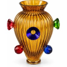 I Love Home Glass Jewel Renkli Kristal Taş Detaylı Cam Vazo 30 cm Amber