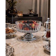 I Love Home Glass Gümüş Ayaklı Dikey Çizgili Kristal Kase - 25 cm