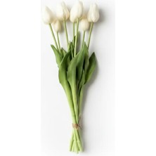 I Love Home Glass Islak Dokulu Yapay Lale - Beyaz 46 cm