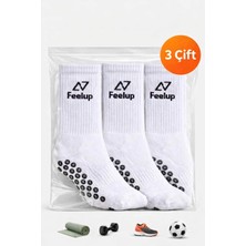 Feelup 3 Çift Kaydırmaz Taban Futbol ve Halı Saha Çorabı Beyaz - Yoga, Pilates Uyumlu Dikişsiz