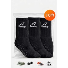 Feelup 3 Çift Kaydırmaz Taban Futbol ve Halı Saha Çorabı Beyaz - Yoga, Pilates Uyumlu Dikişsiz