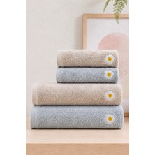 Bersay Tekstil Lina 4'lü %100 Pamuk Bambu Nakışlı El - Yüz - Baş / Mutfak Havlusu Seti ( 2 Adet 50X90 cm - 2 Adet 30X50 | Analı Kızlı Çeyizlik Havlu Seti |premium, Yumuşak, Emici ve Dayanıklı