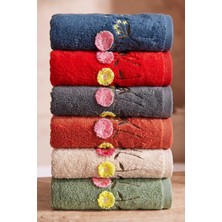 Bersay Tekstil Lora 6'lı 50X90 %100 Pamuk Nakışlı El-Yüz-Saç Havlu Seti | Premium, Yumuşak, Emici ve Dayanıklı