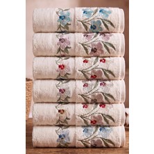 Bersay Tekstil 6'lı Çiçek Nakışlı El & Yüz Havlu Seti | 50X90CM | %100 Pamuk | Emici, Yumuşak, Çeyizlik Lüks Havlu