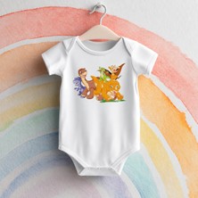 Igigi Collection Igıgı Collection Dinozor Arkadaşlar Baskılı %100 Pamuk Kısa Kollu Beyaz Unisex Bebek Zıbın