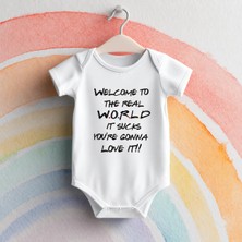 Igigi Collection Igıgı Collection Gerçek Dünyaya Hoş Geldin Baskılı %100 Pamuk Kısa Kollu Beyaz Unisex Bebek Zıbın