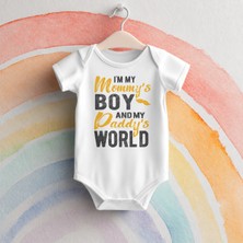 Igigi Collection Igıgı Collection Annesinin Kuzusu Babasının Dünyası Baskılı %100 Pamuk Kısa Kollu Beyaz Unisex Bebek Zıbın