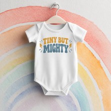 Igigi Collection Igıgı Collection Küçük Ama Güçlü Baskılı %100 Pamuk Kısa Kollu Beyaz Unisex Bebek Zıbın