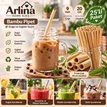 Arlina Home Kids Tekrar Kullanılabilir % 100 Doğal Bambu Pipet 20 cm Doğayla Dost Pipet 25LI Paket