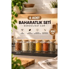 Nokka 6’lı 300 ml Cam Baharatlık Seti  – Bambu Kapaklı, Sızdırmaz Kapaklı Mutfak Kavanoz Seti