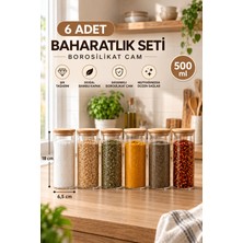 Nokka 6'lı 500 ml Bambu Vakum Kapaklı Borosilikat Cam Baharatlık Takımı