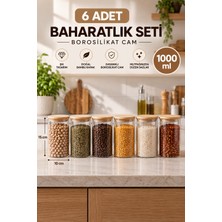 Nokka Vakumlu Bambu Kapaklı Borosilikat Cam Kavanoz Seti - 6\'lı 1000 ml Erzak Saklama Kabı (10X15 Cm)