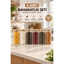 Nokka 6’lı  1300 ml Borosilikat Cam Kavanoz Seti Bambu Kapaklı Baharatlık Saklama Kabı Mutfak Düzenleyici