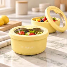Le Murano 400 ml %100 Platinum Silikon Yuvarlak Saklama Kabı, Şeffaf Pencereli Kapak, Bpa Içermez, Mikrodalga Dondurucu Uyumlu, Tekrar Kullanılabilir Gıda Kabı
