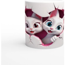 Meschain Meschaın Çatlak Duvar Arasından Bakan Sevimli Çift Kedi Baskılı Kupa Bardak