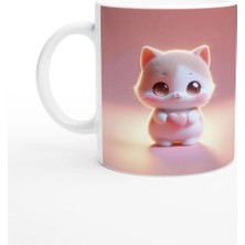 Meschain Meschaın Kalpli Sevimli Kedi Figürlü Baskılı Kupa Bardak