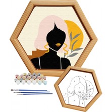Tabdiko Sayılarla Minimalist Ahşap Çerçeveli Hobi Tablo Setleri 24 x 28 cm Tuval Şasesine Gerili Altıgen Kadın Figürü