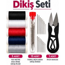Seymatabur Dikiş Seti 5 Adet 100 Metre Dikiş Ipliği 15 Adet Farklı Boy Dikiş Iğnesi ve Iplik Makası
