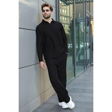 Madmext Siyah Polo Yaka Jakarlı Rahat Kesim Erkek Eşofman Takımı E7379