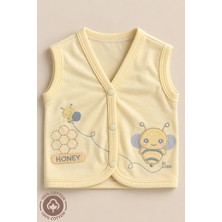 Miniel Unisex Bebek Honey Arı Nakışlı %100 Pamuklu 6-9 Ay Penye Bebek Yelek