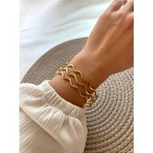 ases store  ajda bilezik zigzag model altın kaplama çelik