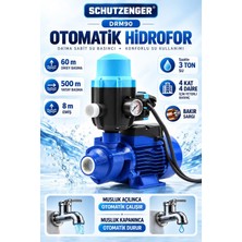 SCHUTZENGER DRM90 Otomatik Hidrafor Su Pompası 1.5q 4 Kat 4 Daire 500 mt Yatay Atar Bakır Sargı Mavi
