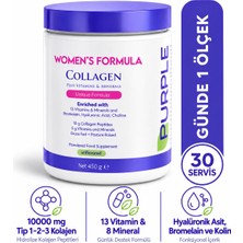 Purple Women's Formula Collagen Tip 1-2-3 Hidrolize Kolajen – 13 Vitamin 8 Mineral, Hyalüronik Asit, Bromelain, Kolin – 450gr 30 Servis