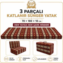 Katlanır Şark Minderi 70X180X10 cm 3 Parçalı Katlanır Sünger Yatak Şark Köşesi ve Yer Minderi – Kırmızı