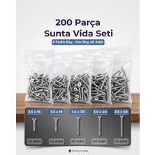 Akdeniz 200 Adet Karışık Sunta Vidası Organizer Seti - 5 Boy x 40 Adet Yıldız Havşa Başlı Mobilya Vidası