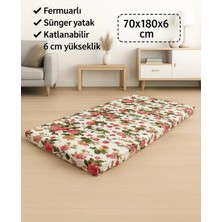 Sünger Yatak 70X180X6 Cm, Yer Yatağı, Balkon Yer Minderi,şantiye,karavan,deprem Yatağı-Ingiliz Gülü