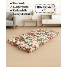 Sünger Yatak 80X180X6 Cm, Yer Yatağı, Balkon Yer Minderi,şantiye,karavan,deprem Yatağı-Ingiliz Gülü