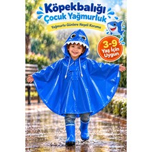 Lucky Love Ördek ve Köpekbalığı Desenli Çocuk Yağmurluğu 3-9 Yaş Su Geçirmez Kapüşonlu Panço 2 Renk Seçenekli
