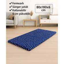 Sünger Yatak 80X180X6 Cm, Yer Yatağı,yer Minderi,şantiye,karavan,deprem Yatağı-Lacivert Yıldız