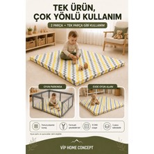 Vip Home Concept 120X120X6 cm Oyun Alanına Uygun Katlanabilir Sünger Oyun Parkı Minderi Bebek Yatağı-Sarı Gri Zikzak