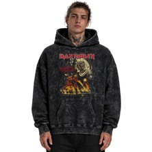 Sevbano Iron Maiden Rock Metal Müzik Grubu Baskılı Unisex Oversize Yıkamalı Hoodie Sweatshirt
