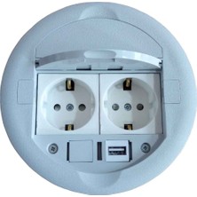Ne-Ad Gömme Tip Masa Üstü Priz Kutusu Gri 2 Ad. Priz + 1 Ad. USB Geçiş Kolay Montaj