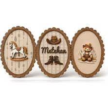 Kutup Yıldızı Tasarım Atölyesi Kişiye Özel Isimli Kovboy Temalı 3'lü Mdf Ahşap Bebek ve Çocuk Odası Duvar Tablosu Seti (20X25 Cm)