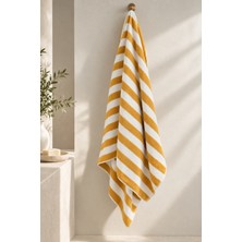 Daylife %100 Pamuklu Lüks Plaj ve Banyo Havlusu – Ekstra Emici, Hızlı Kuruyan, Sarı-Beyaz Çizgili (100X180 Cm)
