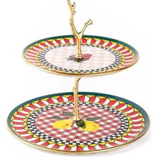 Tantitoni Cam Meyve Desenli 2 Katlı Kurabiyelik 26 cm